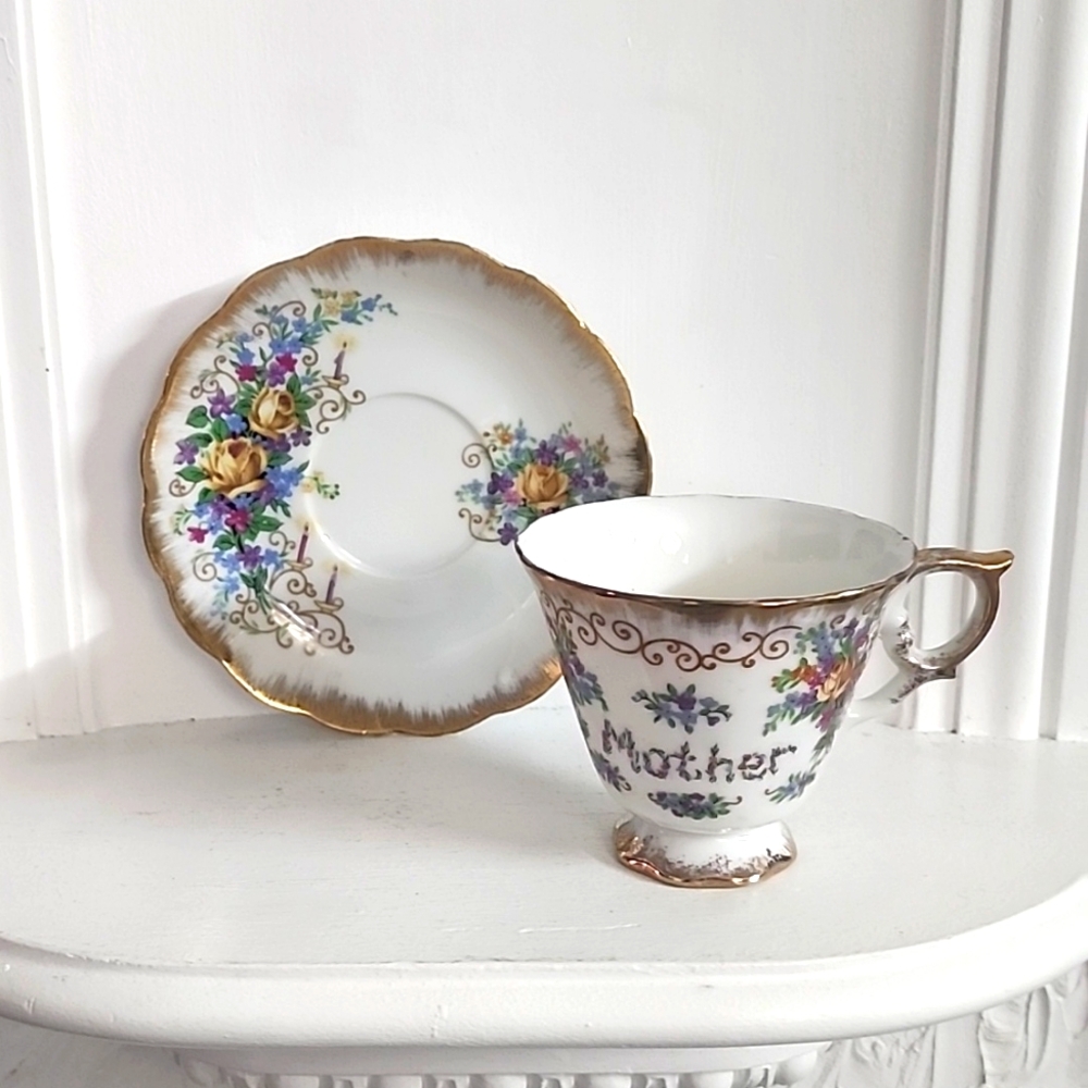 Mother Teacup GC Japan G And C Fine China Vintage Floral Roses Forget-Me-Not